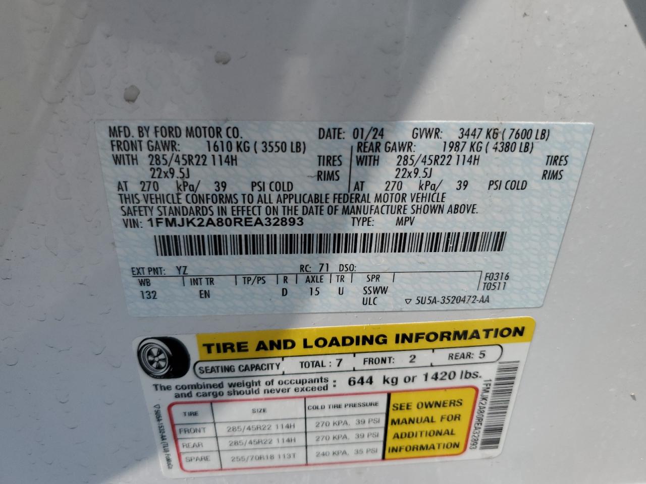 FORD EXPEDITION 2024 VIN 1FMJK2A80REA32893 фото 13
