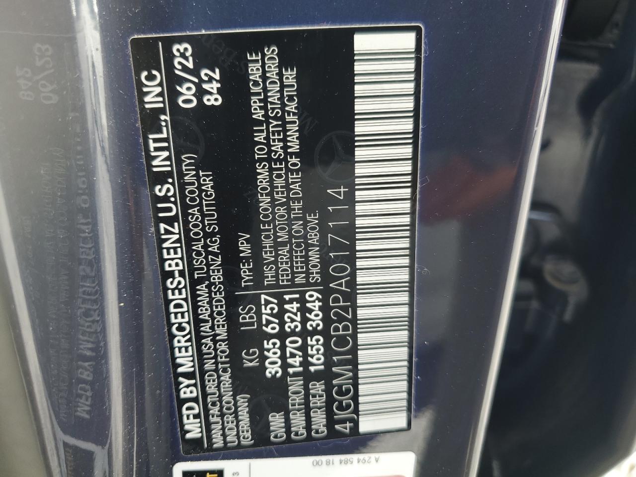2023 Mercedes-Benz Eqe Suv 350 4Matic VIN: 4JGGM1CB2PA017114 Lot: 60527345
