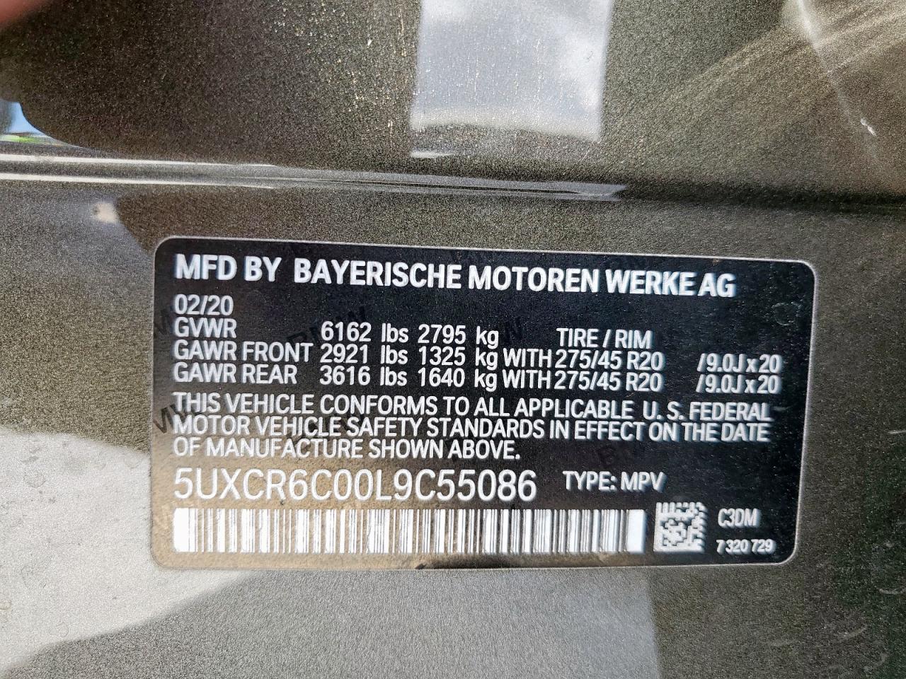 2020 BMW X5 xDrive40I VIN: 5UXCR6C00L9C55086 Lot: 62459675