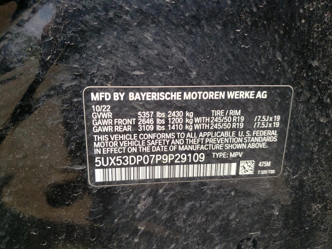 2023 BMW X3 xDrive30I VIN: 5UX53DP07P9P29109 Lot: 62411545