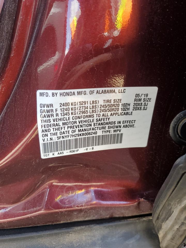 2019 Honda Passport Sport VIN: 5FNYF7H29KB006240 Lot: 59404805