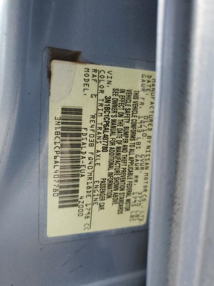 2010 Nissan Versa S VIN: 3N1BC1CP6AL407780 Lot: 59674935