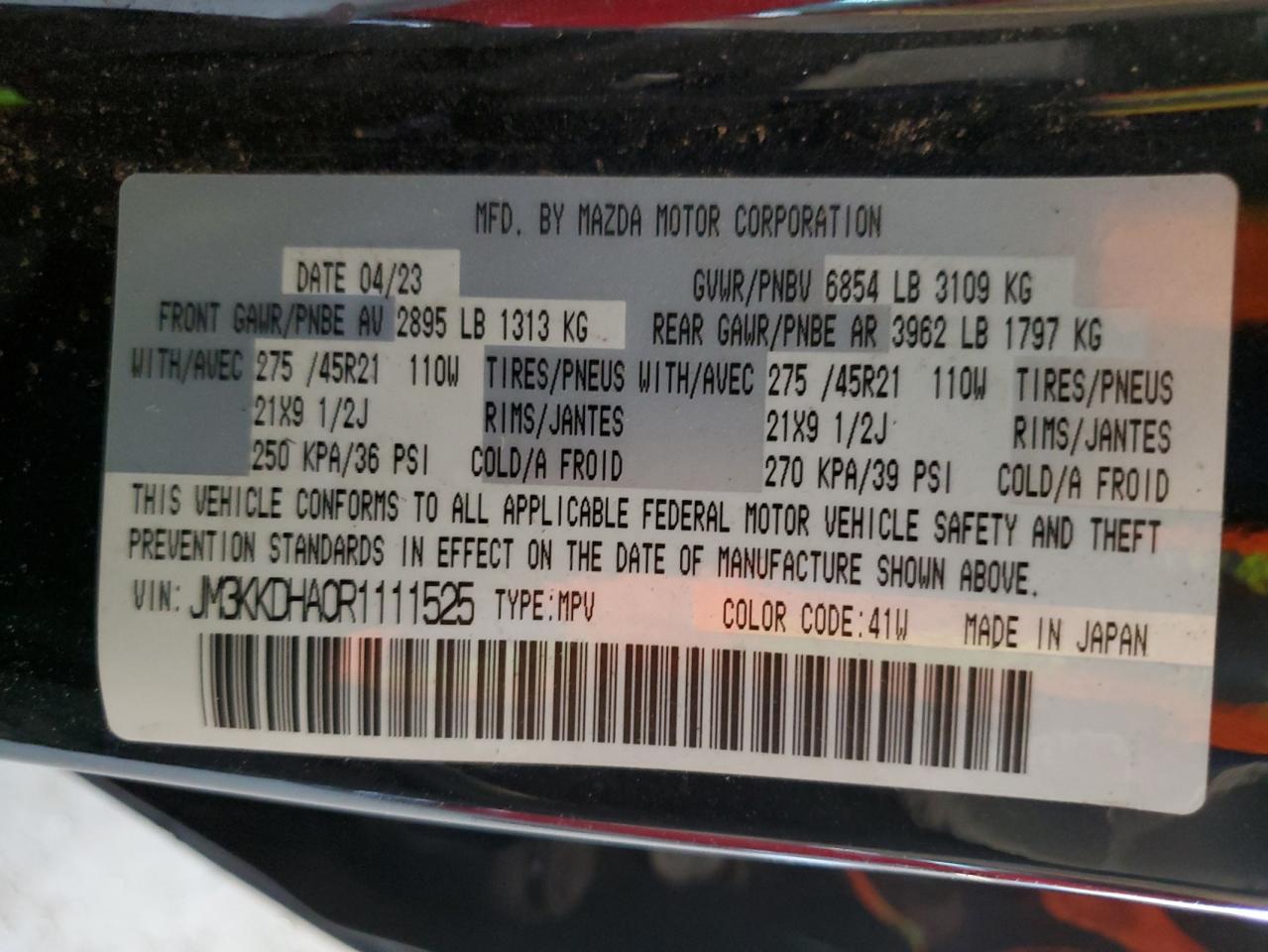 2024 Mazda Cx-90 Premium VIN: JM3KKDHA0R1111525 Lot: 60529495
