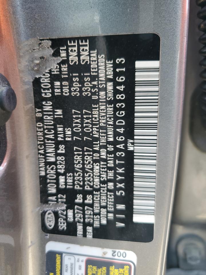 2013 Kia Sorento Lx VIN: 5XYKT3A64DG384613 Lot: 62426725