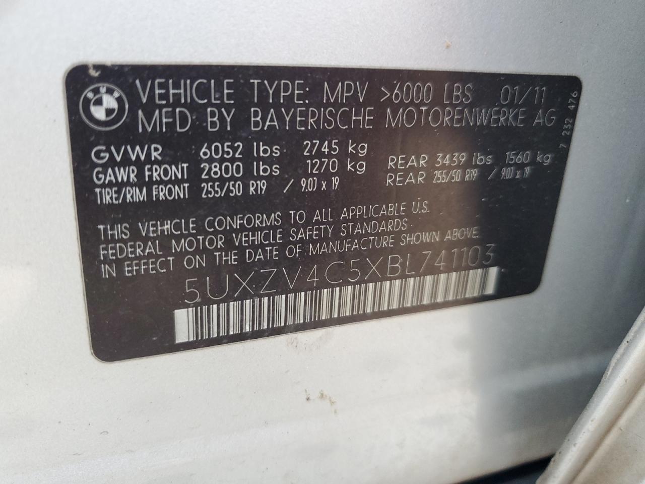 2011 BMW X5 xDrive35I VIN: 5UXZV4C5XBL741103 Lot: 60039045