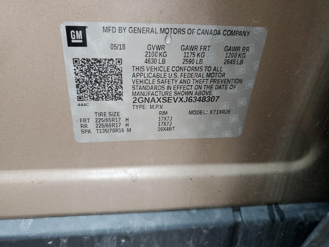 CHEVROLET EQUINOX 2018 VIN 2GNAXSEVXJ6348307 zdjęcie 14