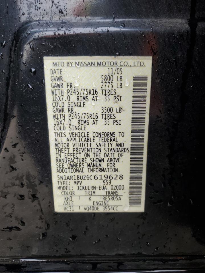 2006 Nissan Pathfinder Le VIN: 5N1AR18U26C619628 Lot: 62259735
