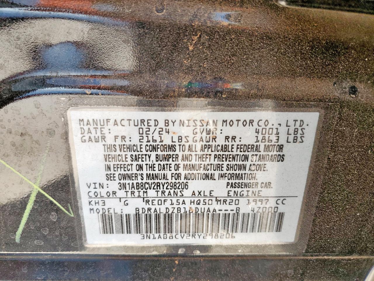 2024 Nissan Sentra Sv VIN: 3N1AB8CV2RY298206 Lot: 61393685