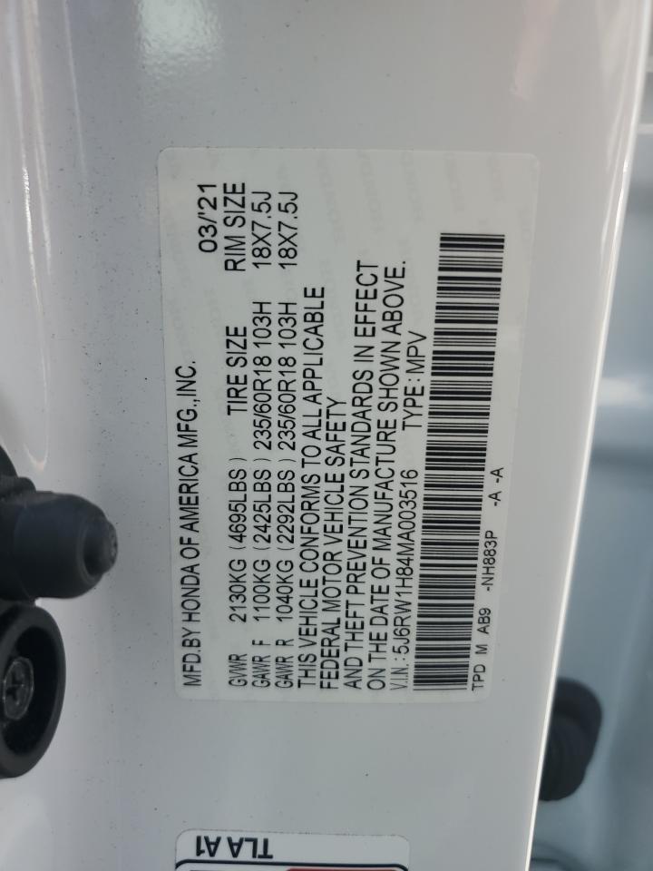 2021 Honda Cr-V Exl VIN: 5J6RW1H84MA003516 Lot: 62184445