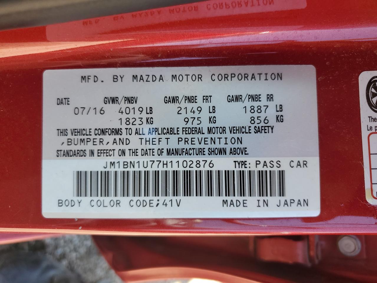 2017 Mazda 3 Sport VIN: JM1BN1U77H1102876 Lot: 62637535