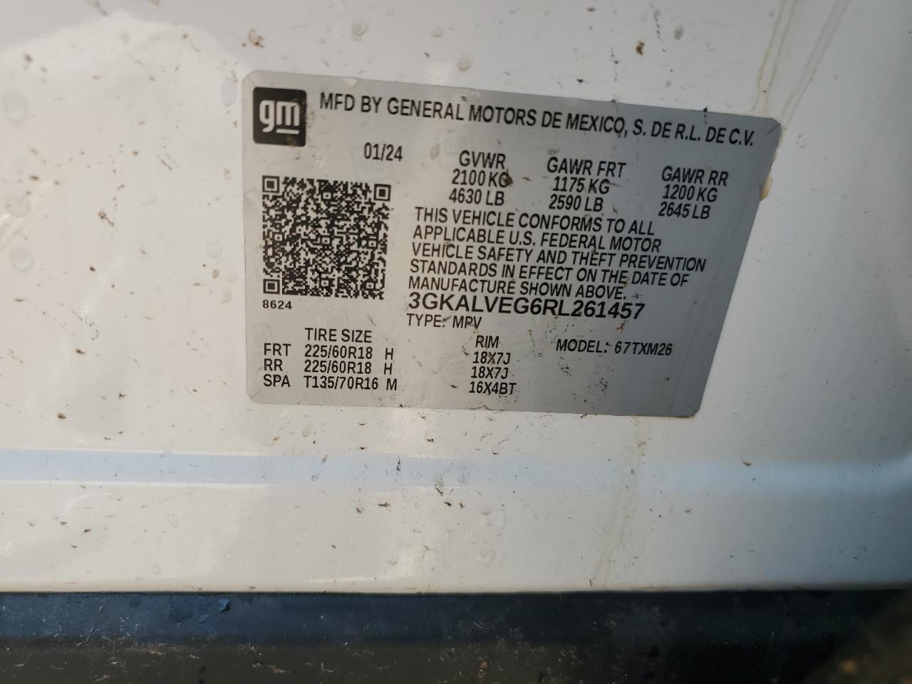 2024 GMC Terrain Slt VIN: 3GKALVEG6RL261457 Lot: 62689615