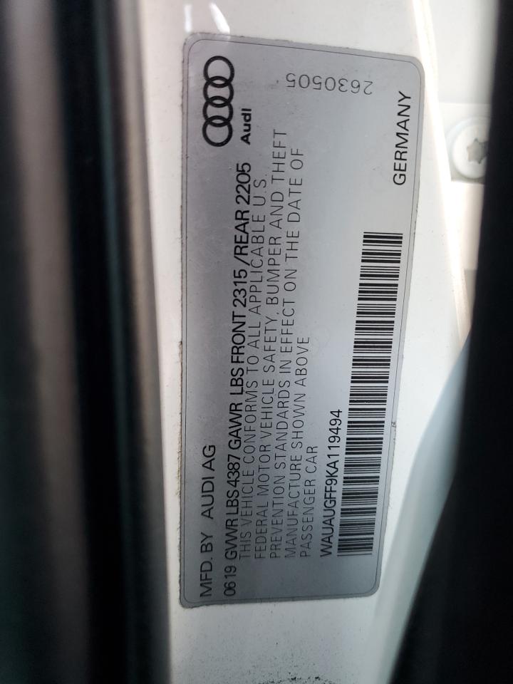 2019 Audi A3 Premium VIN: WAUAUGFF9KA119494 Lot: 62186195