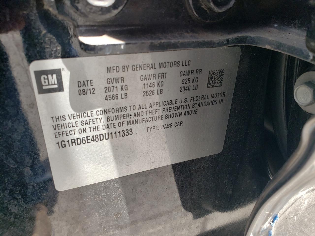 2013 Chevrolet Volt VIN: 1G1RD6E48DU111333 Lot: 62003965