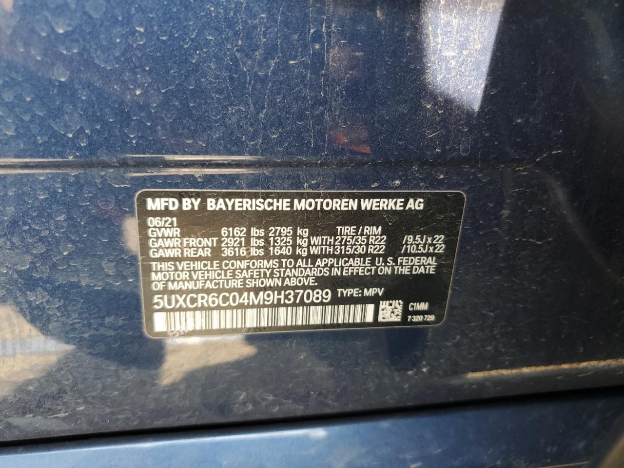 2021 BMW X5 xDrive40I VIN: 5UXCR6C04M9H37089 Lot: 61370585