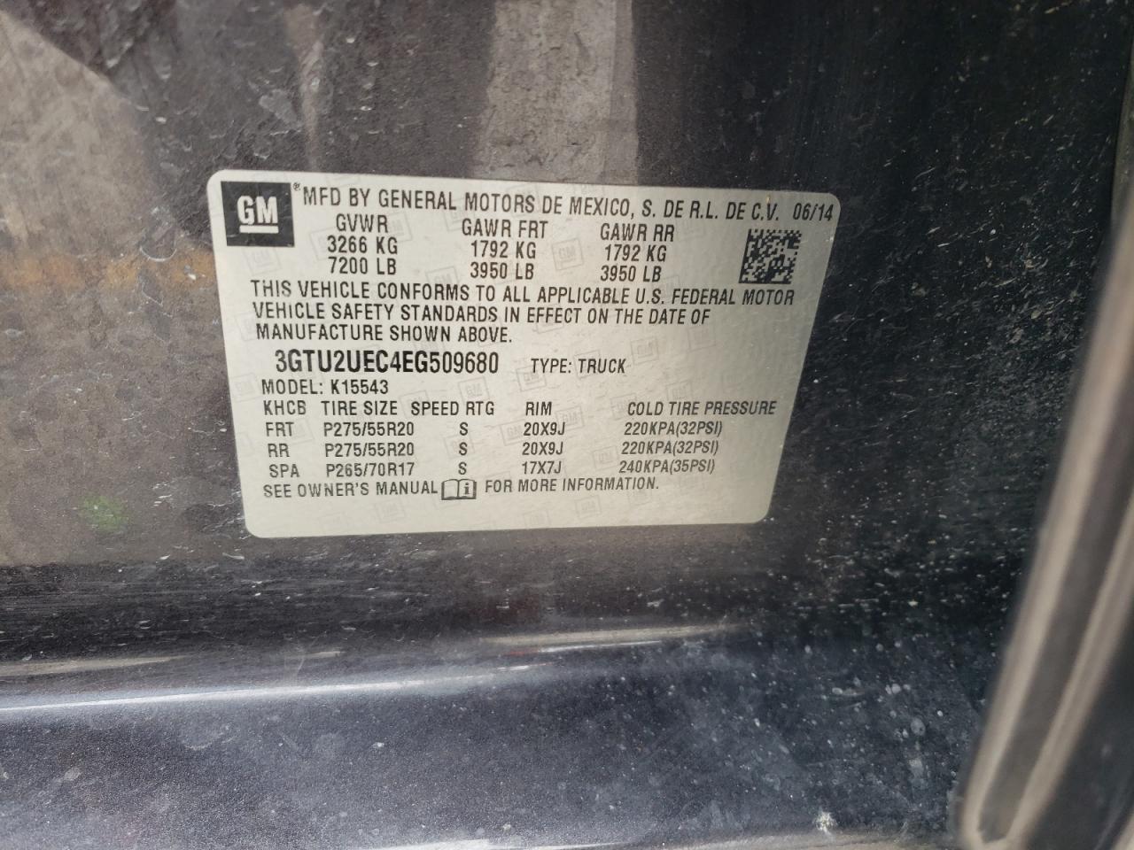 2014 GMC Sierra K1500 Sle VIN: 3GTU2UEC4EG509680 Lot: 61082445