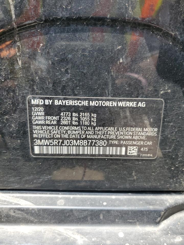2021 BMW 330Xi VIN: 3MW5R7J03M8B77380 Lot: 60147605