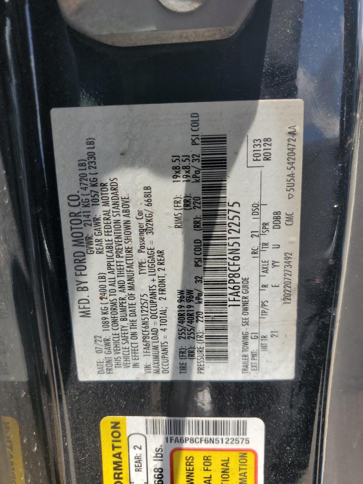 2022 Ford Mustang Gt VIN: 1FA6P8CF6N5122575 Lot: 59623045