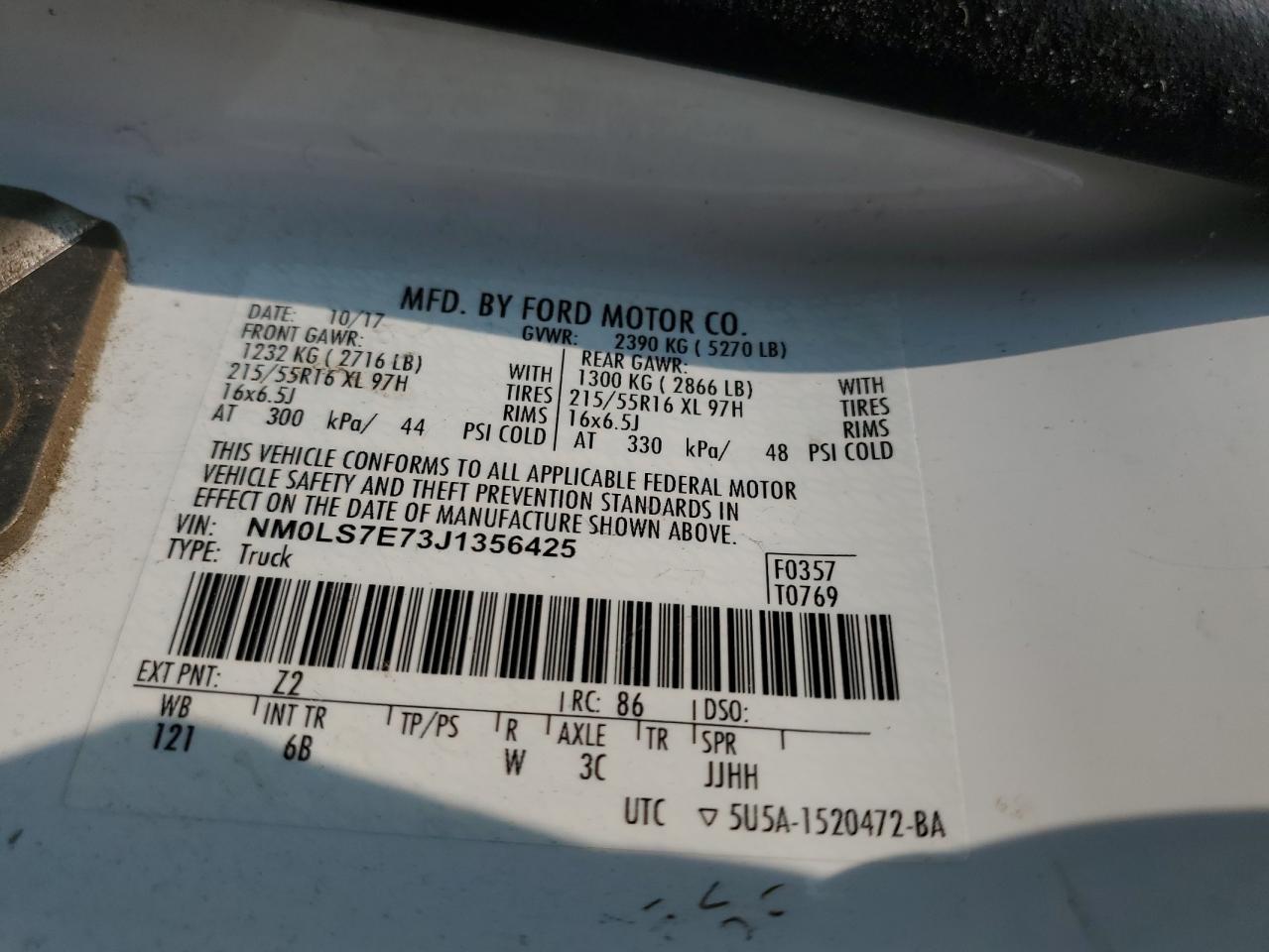 2018 Ford Transit Connect Xl VIN: NM0LS7E73J1356425 Lot: 59318435