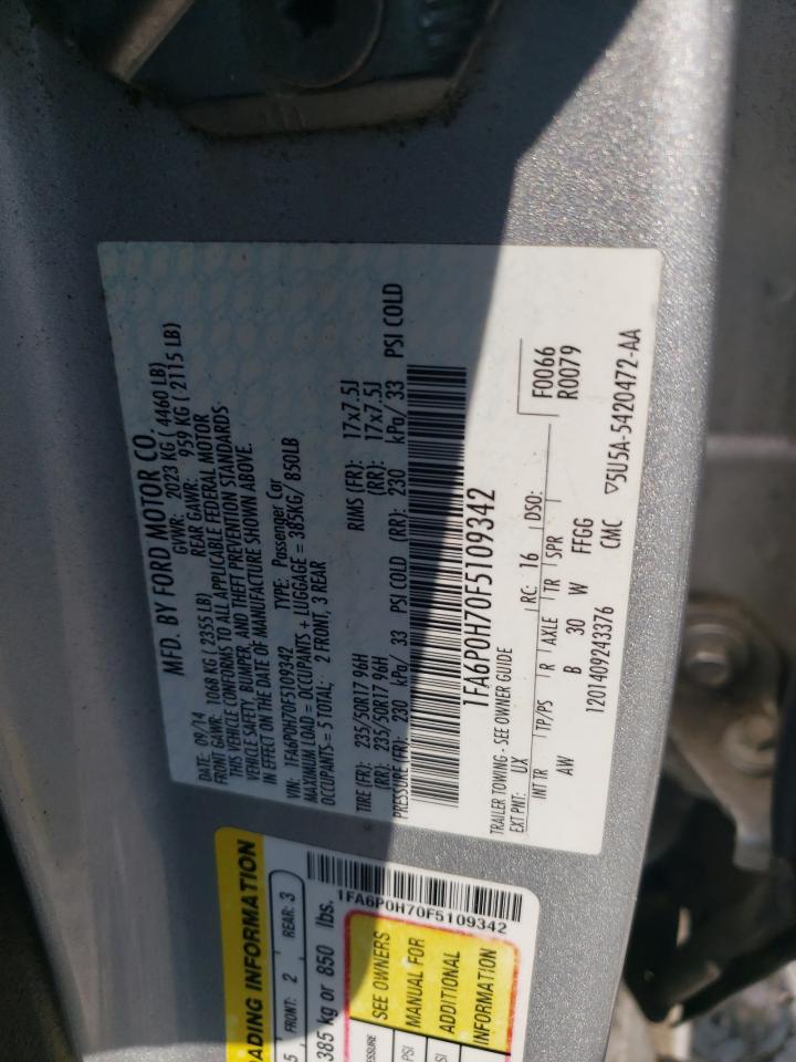 2015 Ford Fusion Se VIN: 1FA6P0H70F5109342 Lot: 62519595