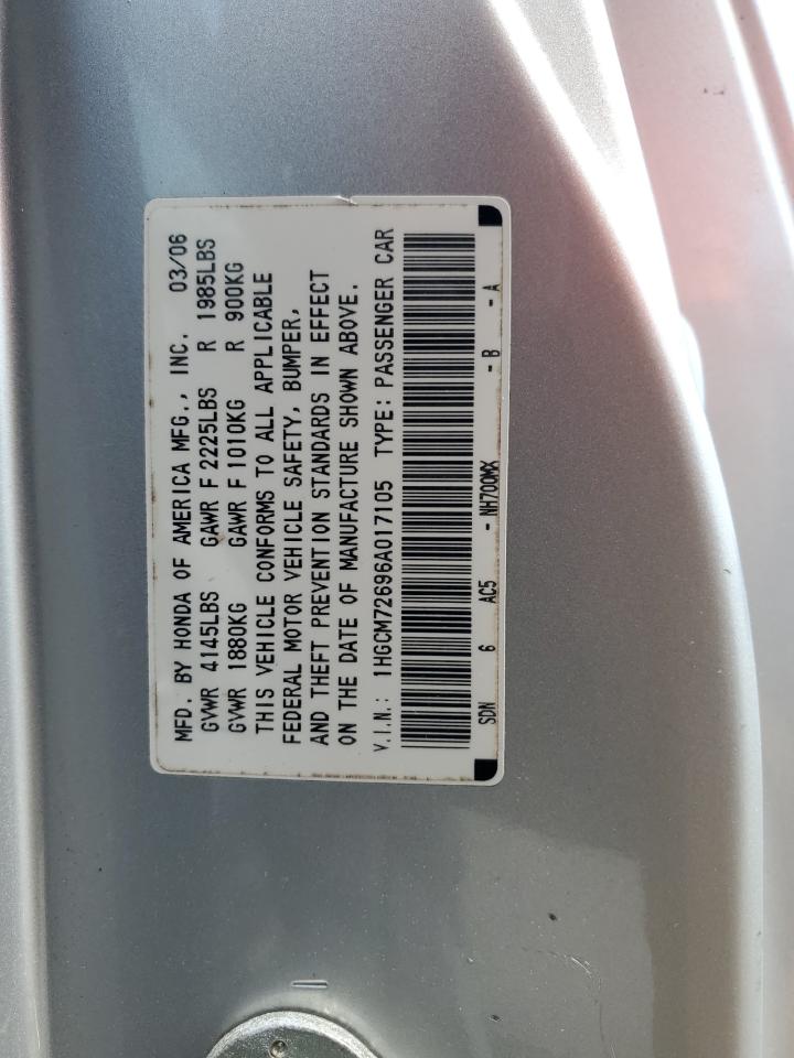2006 Honda Accord Ex VIN: 1HGCM72696A017105 Lot: 60496795
