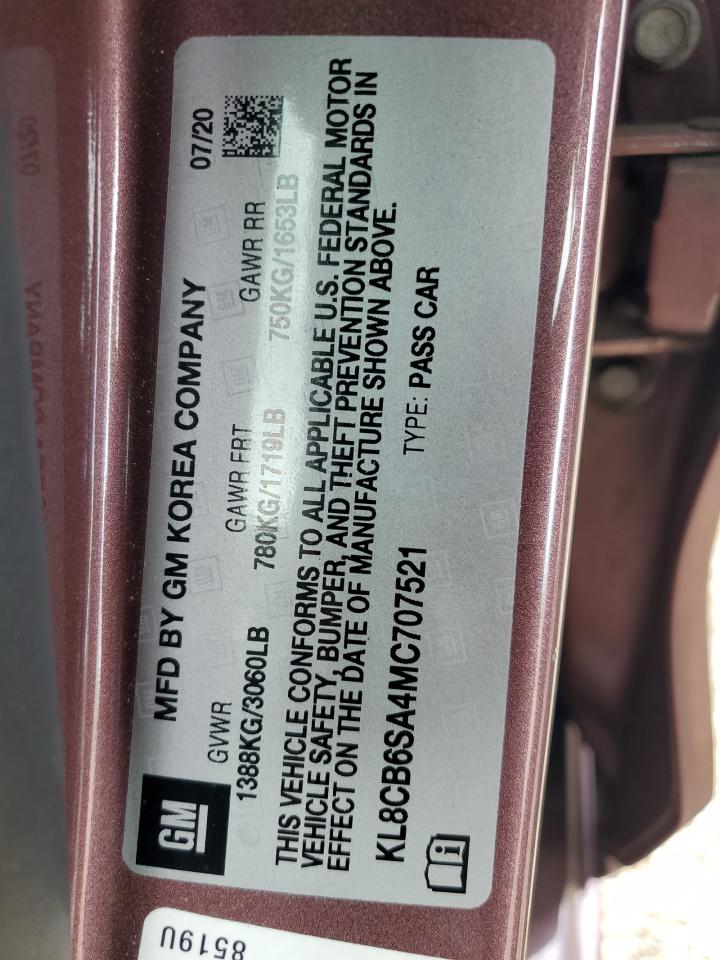 2021 Chevrolet Spark Ls VIN: KL8CB6SA4MC707521 Lot: 62390535