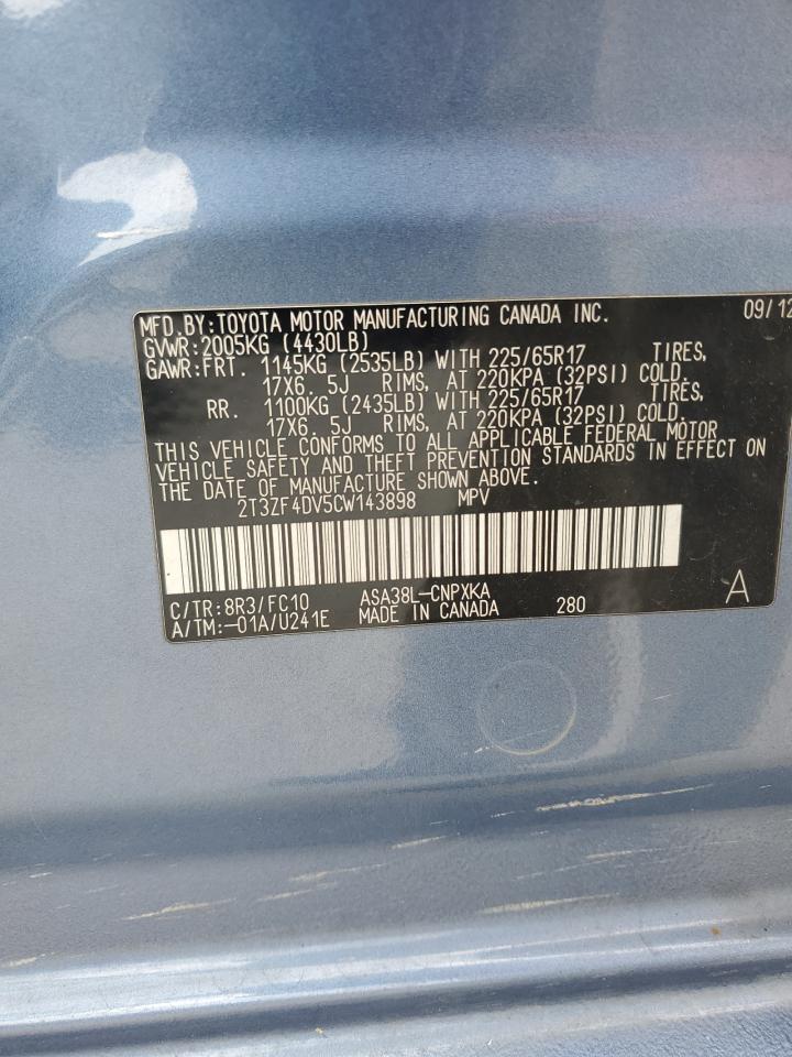 2012 Toyota Rav4 VIN: 2T3ZF4DV5CW143898 Lot: 60094515