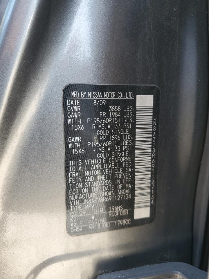 2009 Nissan Cube Base VIN: JN8AZ28R69T127134 Lot: 63012915