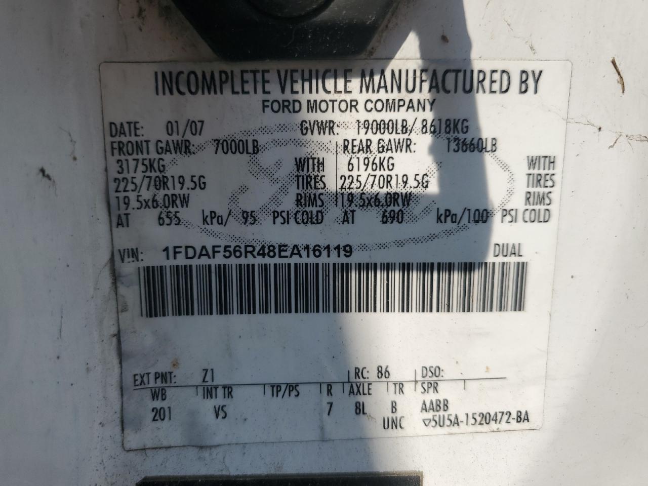 2008 Ford F550 Super Duty VIN: 1FDAF56R48EA16119 Lot: 61403405