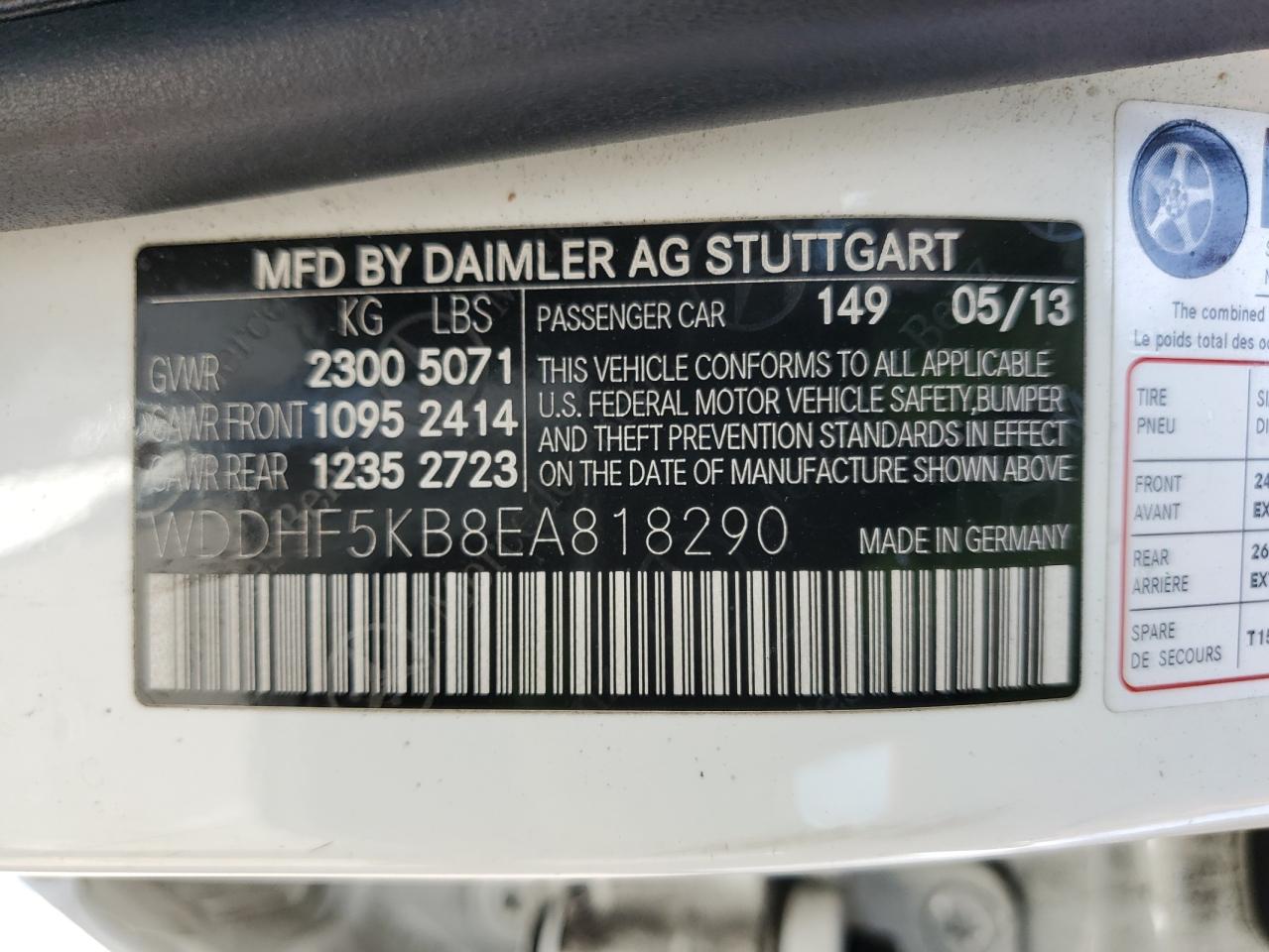 2014 Mercedes-Benz E 350 VIN: WDDHF5KB8EA818290 Lot: 62786005