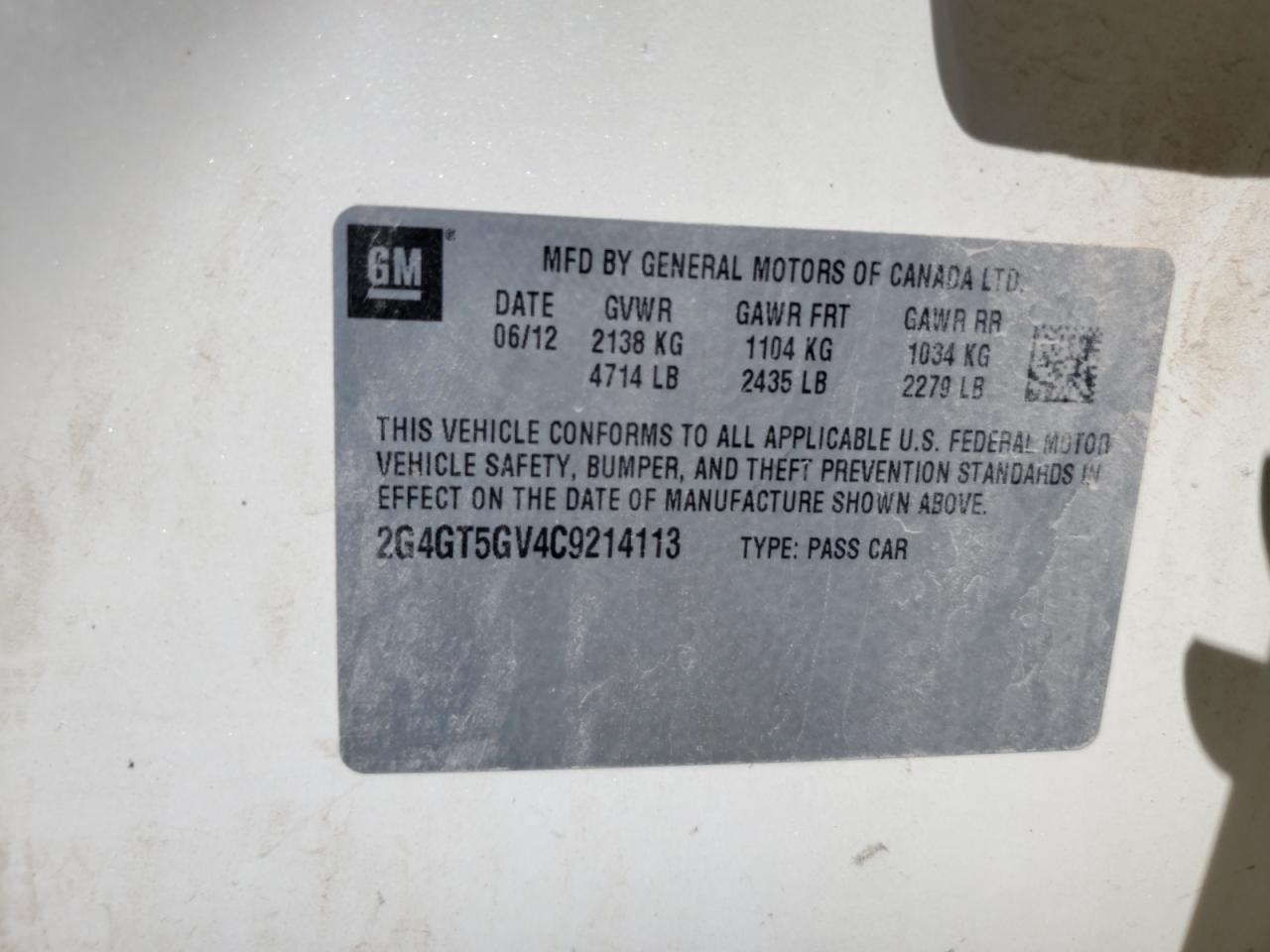 2012 Buick Regal Premium VIN: 2G4GT5GV4C9214113 Lot: 62910805