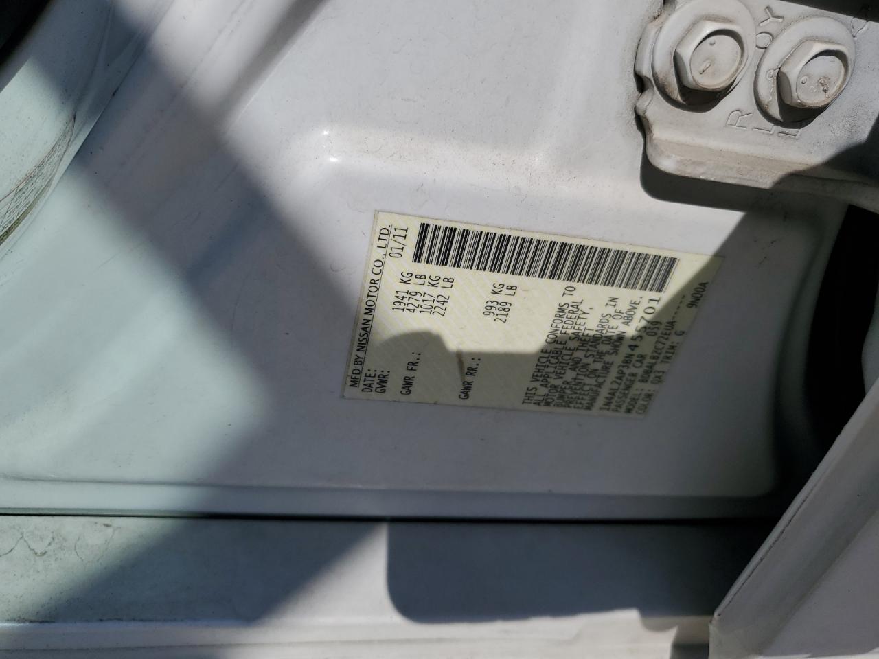 2011 Nissan Altima Base VIN: 1N4AL2AP3BN455701 Lot: 62749715
