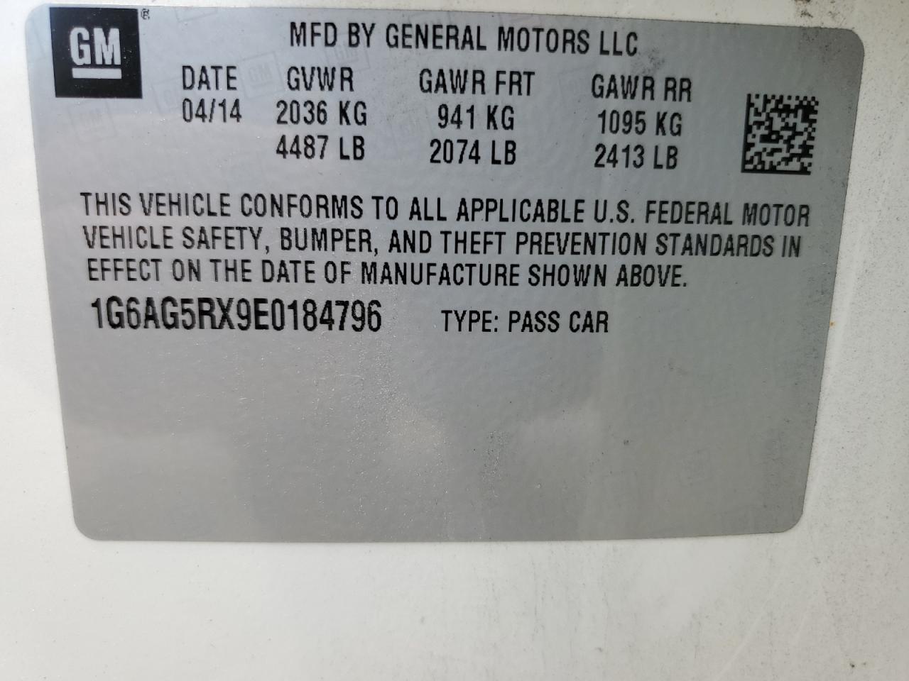 2014 Cadillac Ats VIN: 1G6AG5RX9E0184796 Lot: 62121785