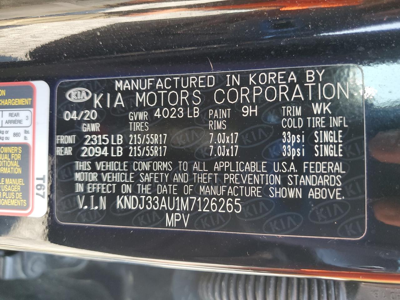 2021 Kia Soul Ex VIN: KNDJ33AU1M7126265 Lot: 61664235