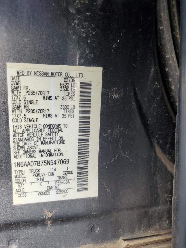 2005 Nissan Titan Xe VIN: 1N6AA07B75N547069 Lot: 60098625