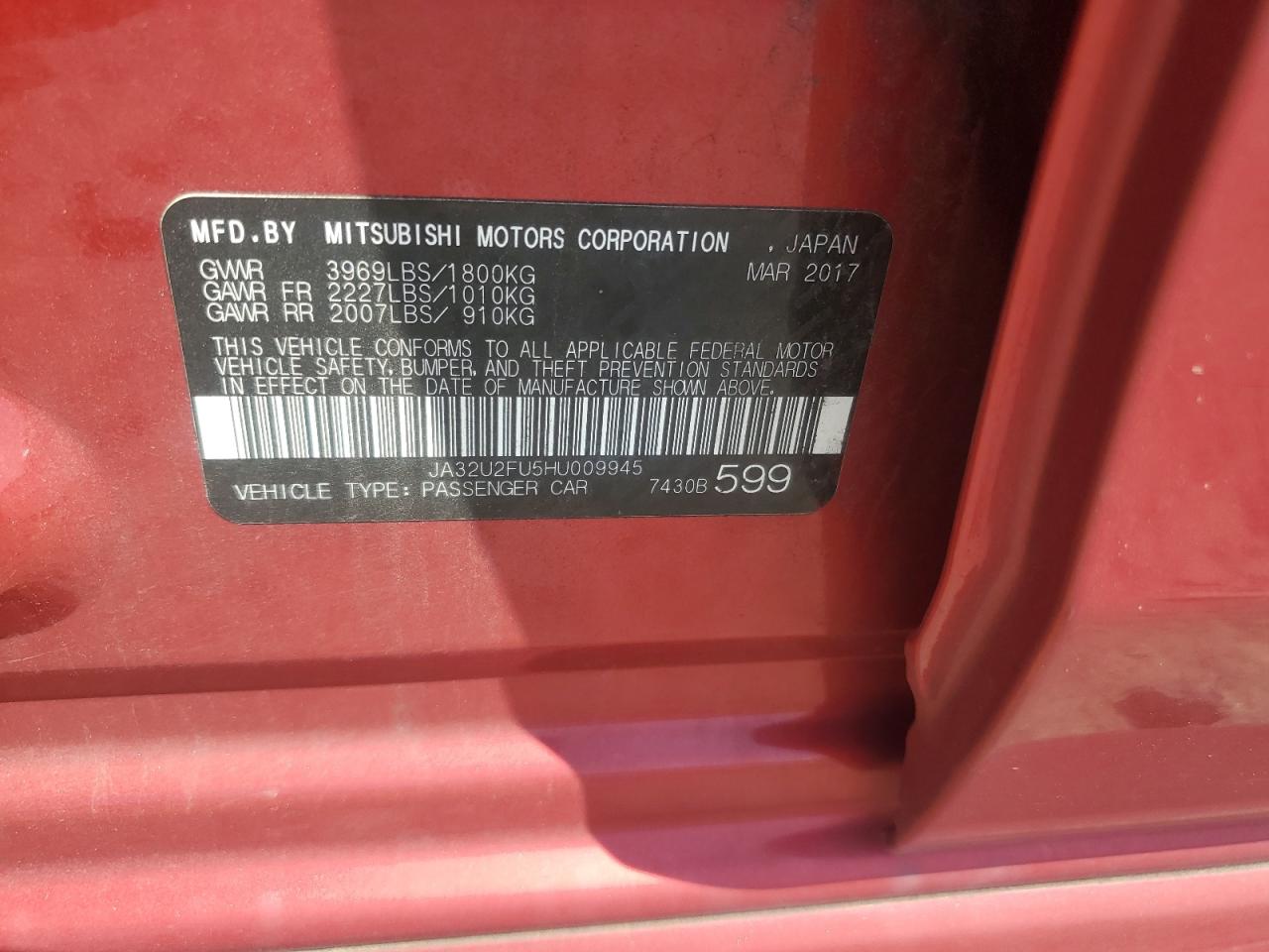 2017 Mitsubishi Lancer Es VIN: JA32U2FU5HU009945 Lot: 62266305