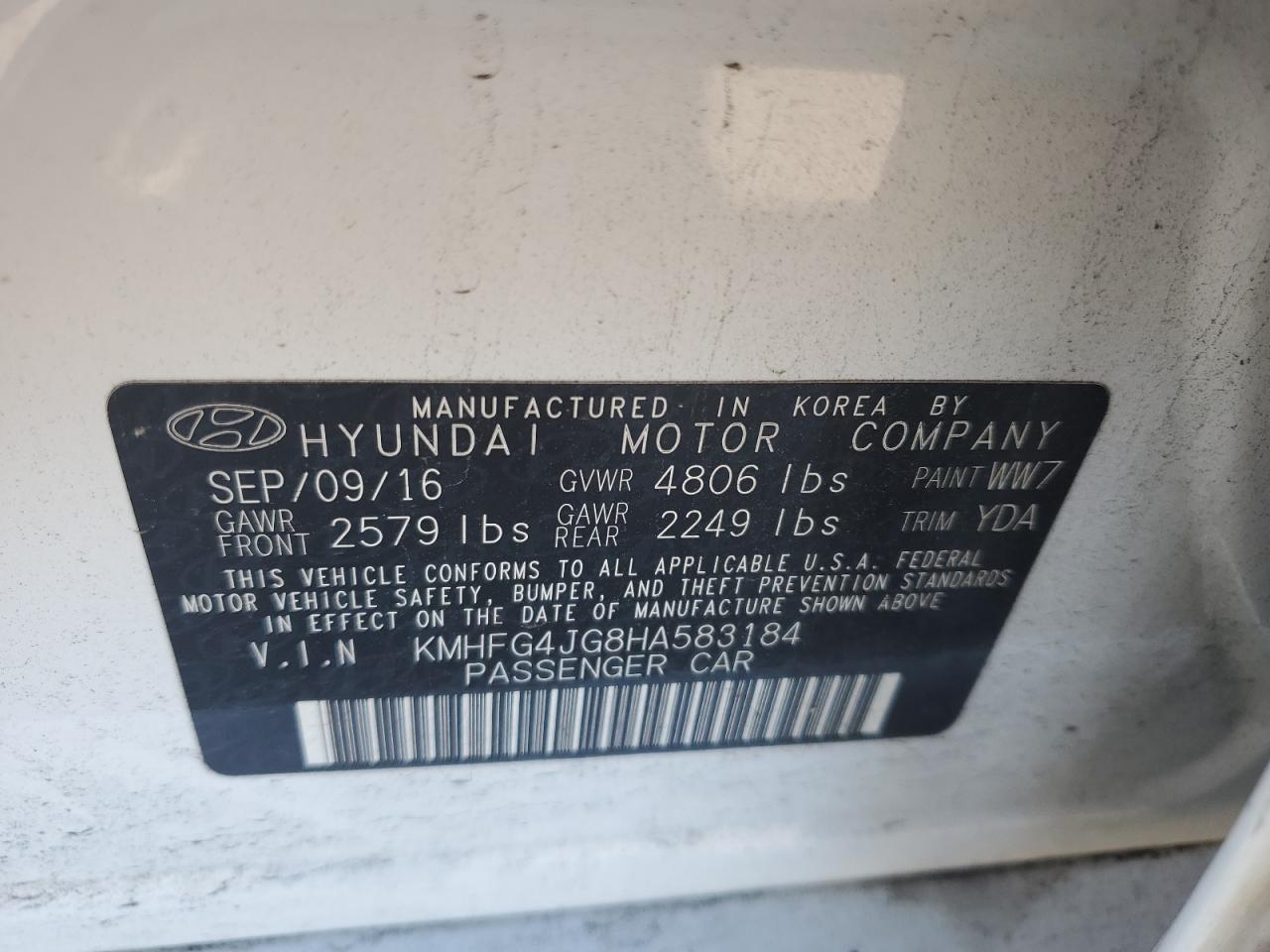 2017 Hyundai Azera VIN: KMHFG4JG8HA583184 Lot: 61785895