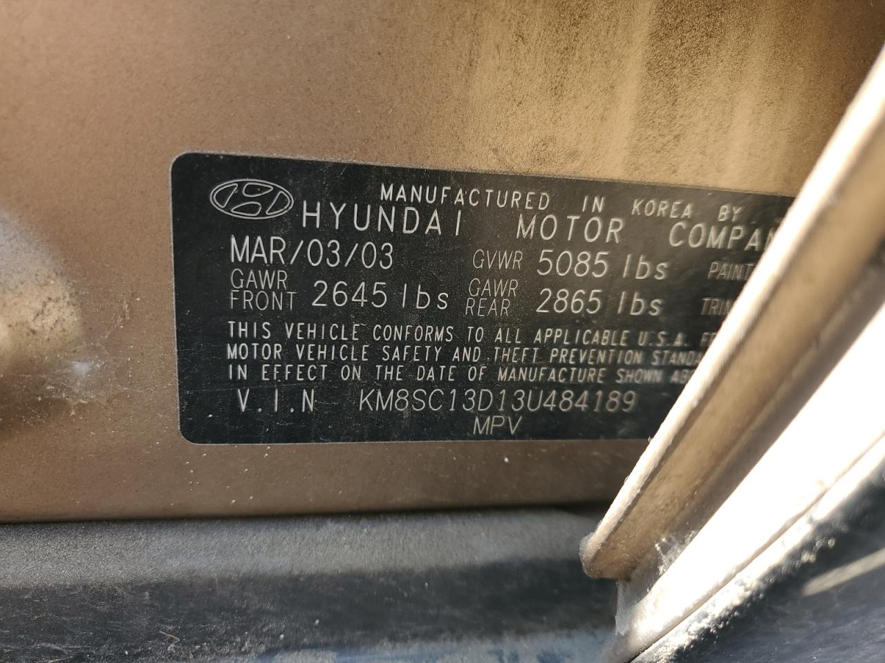 2003 Hyundai Santa Fe Gls VIN: KM8SC13D13U484189 Lot: 59818825