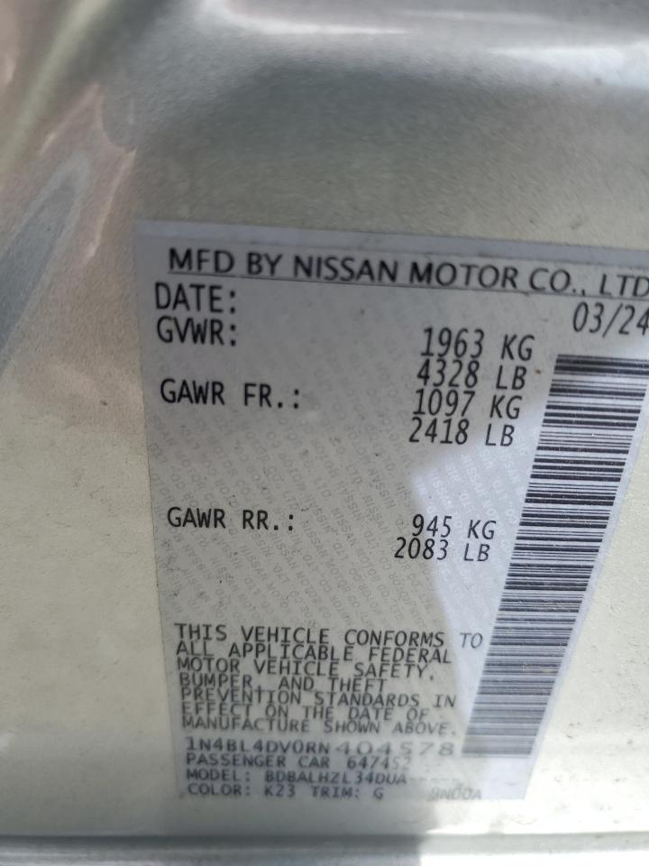2024 Nissan Altima Sv VIN: 1N4BL4DV0RN404578 Lot: 60687045