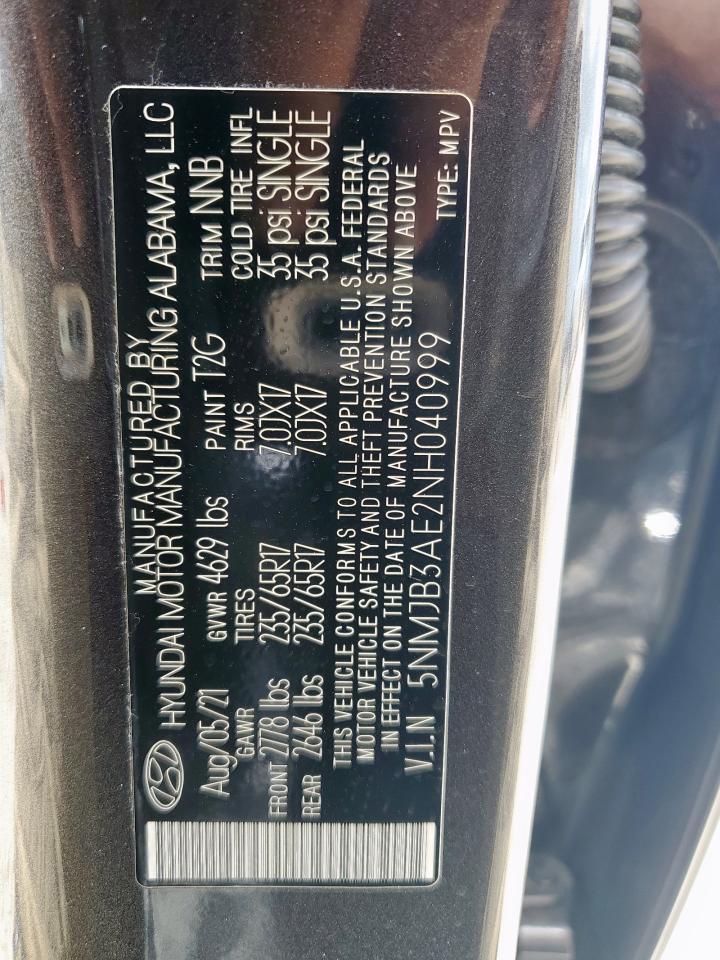 2022 Hyundai Tucson Sel VIN: 5NMJB3AE2NH040999 Lot: 61499875