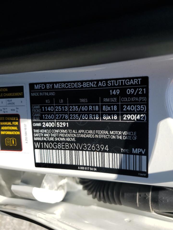 2022 Mercedes-Benz Glc 300 4Matic VIN: W1N0G8EBXNV326394 Lot: 60846365