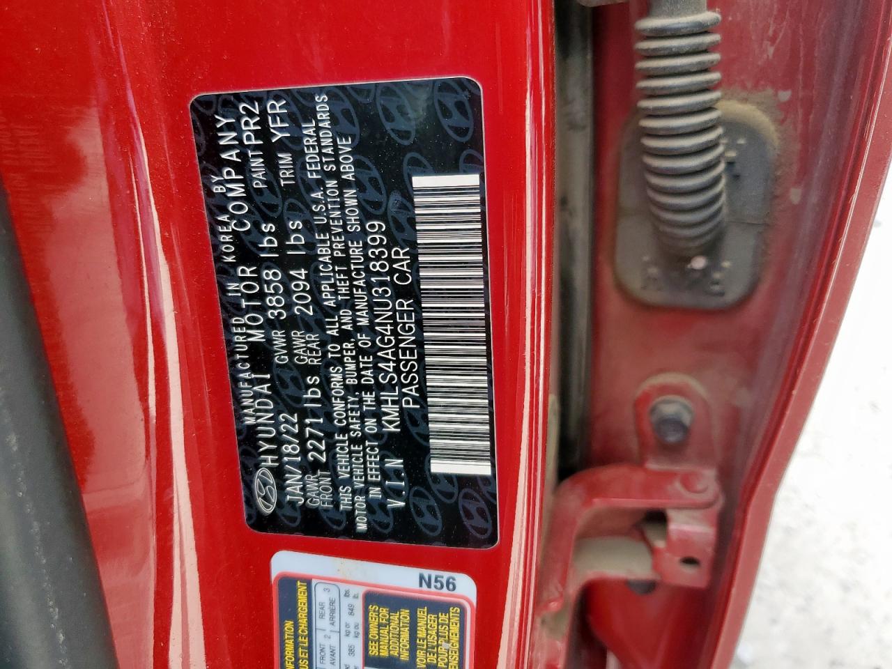 2022 Hyundai Elantra Sel VIN: KMHLS4AG4NU318399 Lot: 62510095