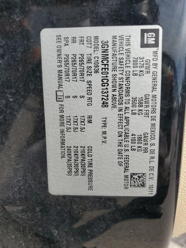 2012 Chevrolet Avalanche Lt VIN: 3GNMCFE01CG137248 Lot: 62332495