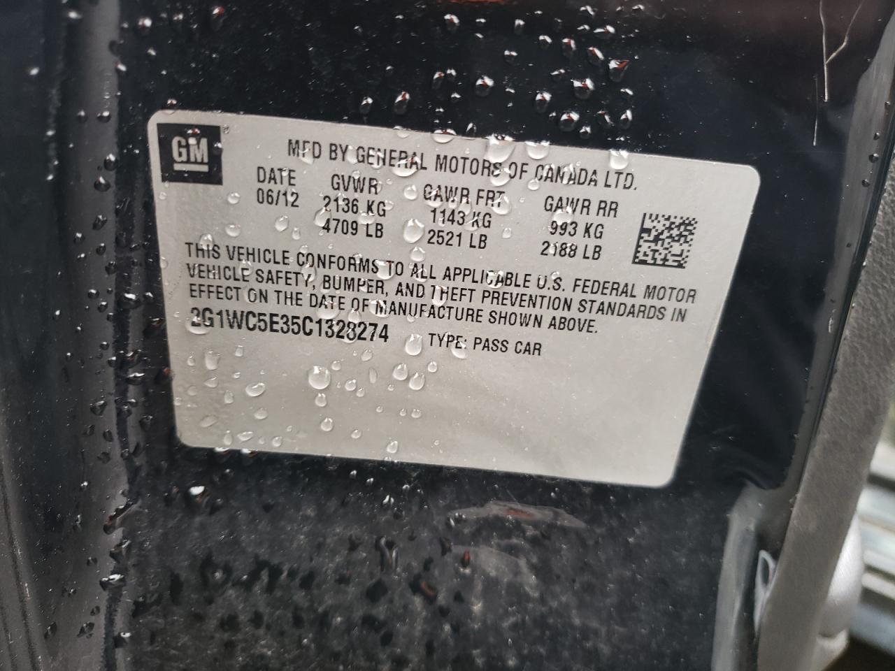 2012 Chevrolet Impala Ltz VIN: 2G1WC5E35C1328274 Lot: 60435545