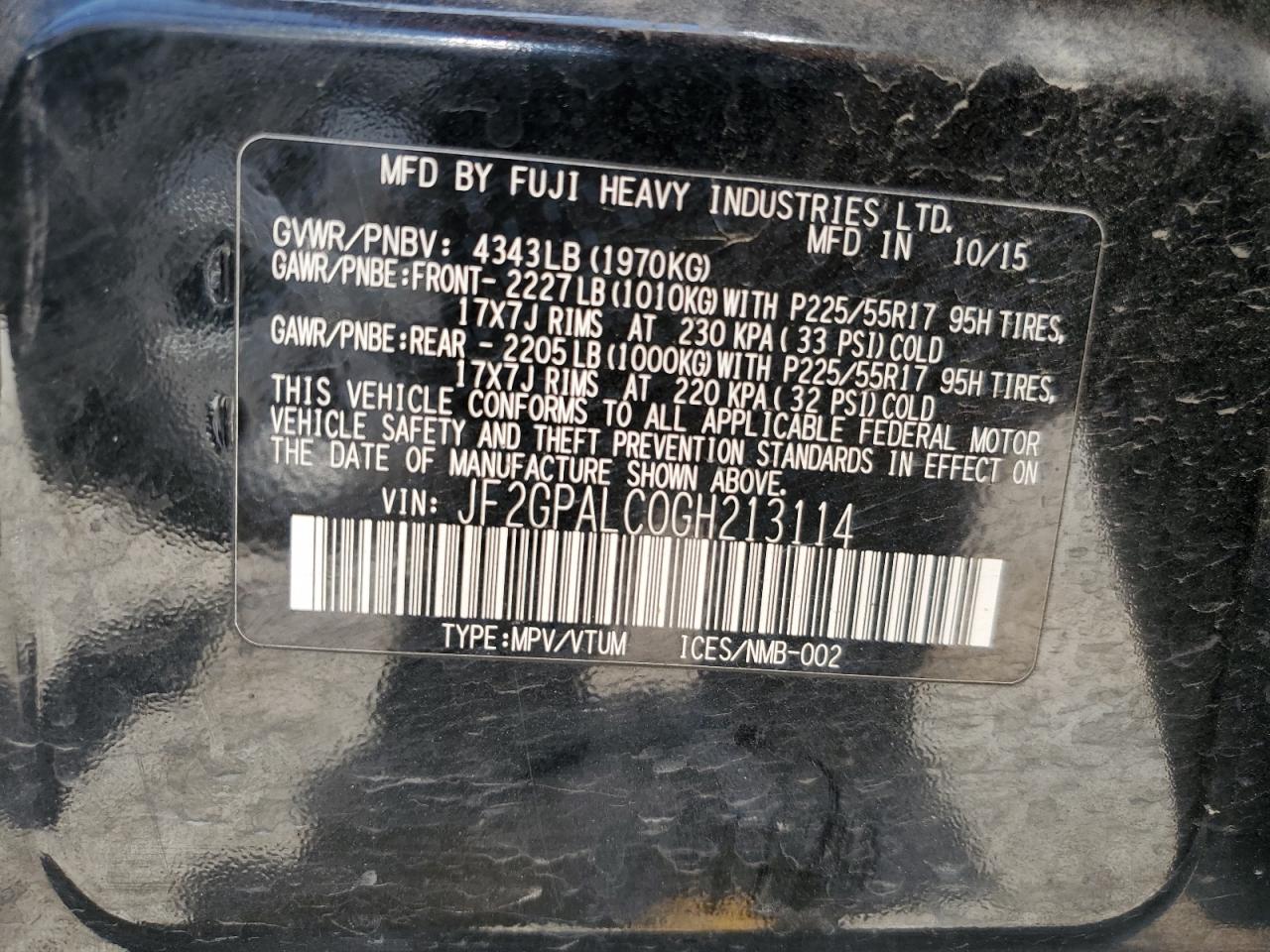 2016 Subaru Crosstrek Limited VIN: JF2GPALC0GH213114 Lot: 62011025