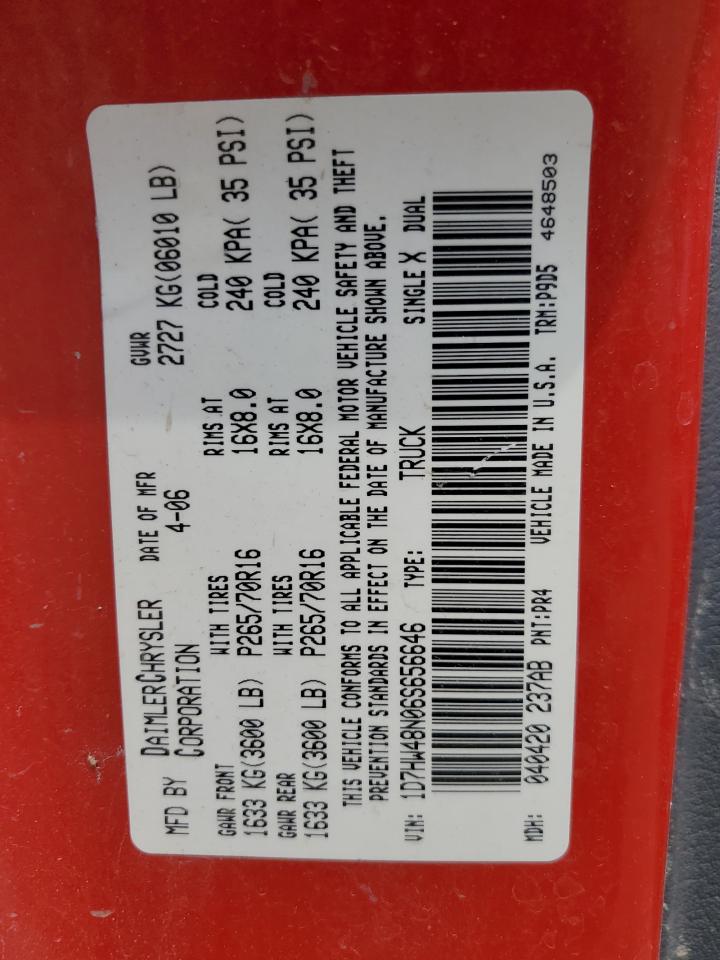 2006 Dodge Dakota Quad Slt VIN: 1D7HW48N06S656646 Lot: 60980315