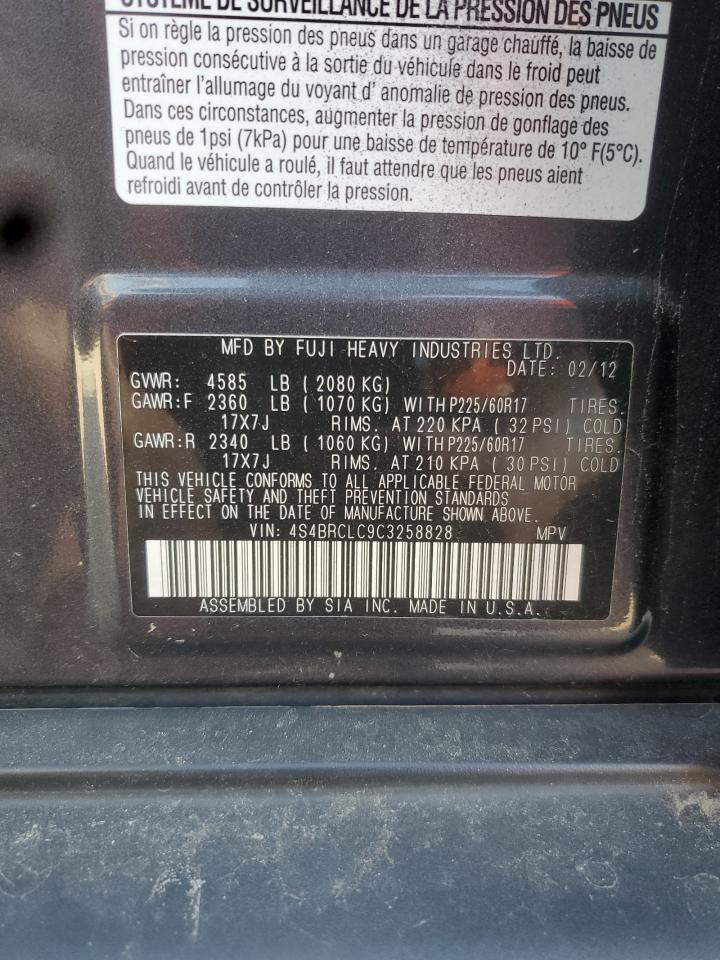 2012 Subaru Outback 2.5I Limited VIN: 4S4BRCLC9C3258828 Lot: 60513985