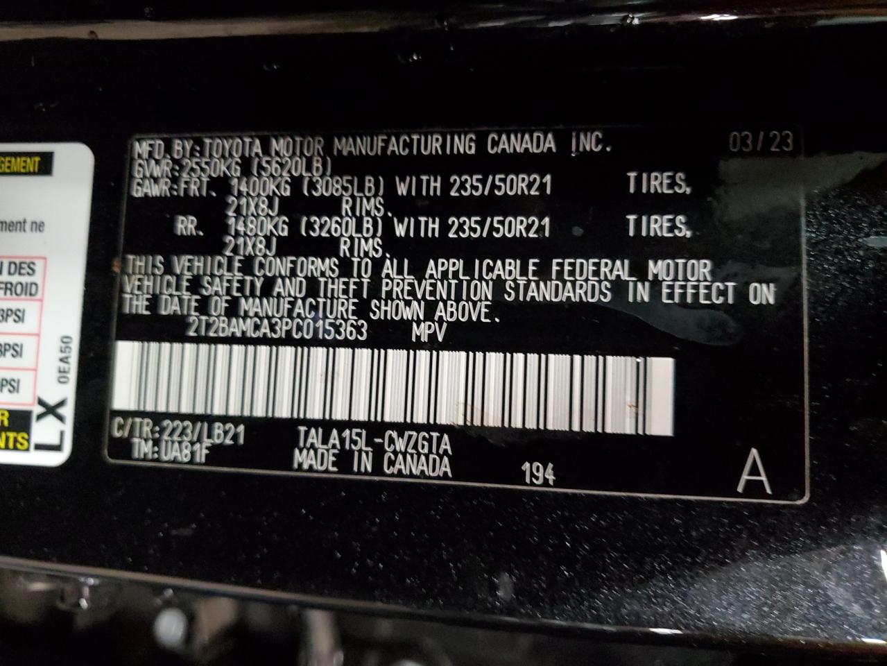 LEXUS RX350 2023 VIN 2T2BAMCA3PC015363 zdjęcie 13