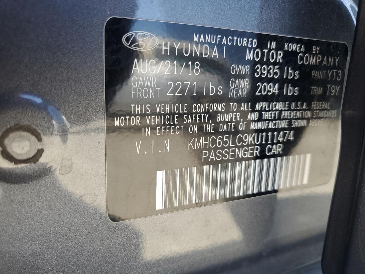 2019 Hyundai Ioniq Blue VIN: KMHC65LC9KU111474 Lot: 61485765