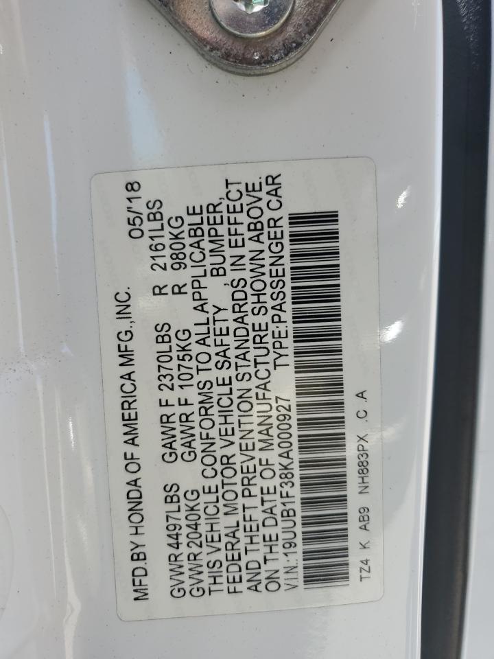 2019 Acura Tlx VIN: 19UUB1F38KA000927 Lot: 62232865