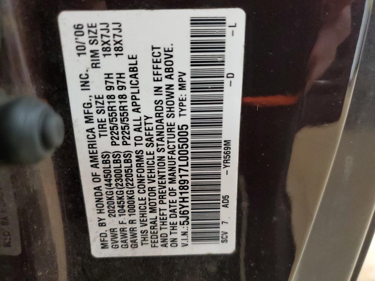 2007 Honda Element Sc VIN: 5J6YH18917L005005 Lot: 62956845